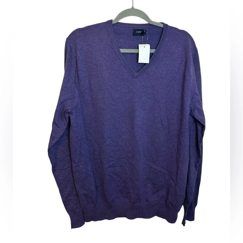 J. Crew Men's Purple Cotton Harbor V-Neck Sweater